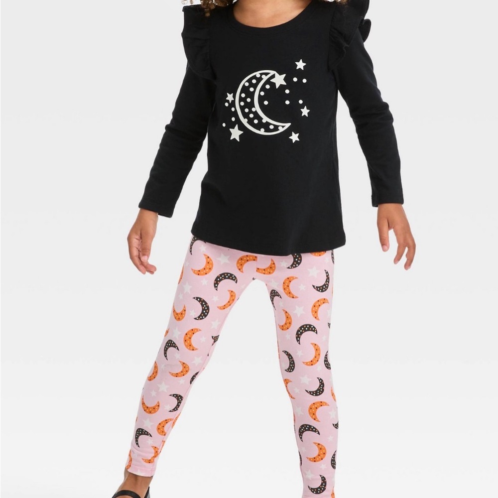 Cat & Jack Toddler Girls Glow-in-the-dark Moon Top & Leggings Set 18m NWT